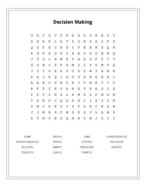 Decision Making Word Search Puzzle