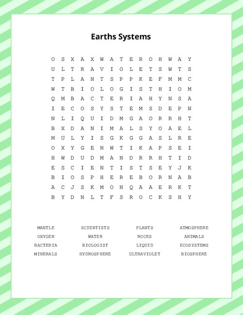 Earths Systems Word Search Puzzle