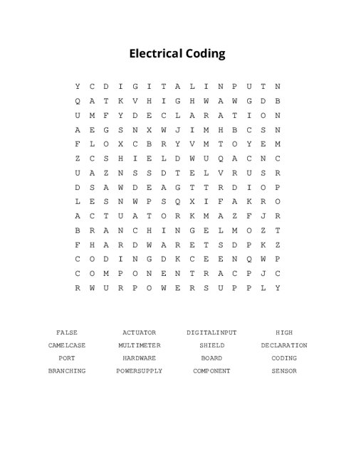 Electrical Coding Word Search Puzzle
