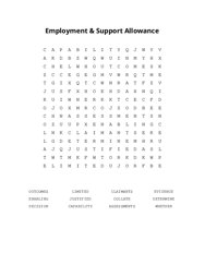 Employment & Support Allowance Word Search Puzzle