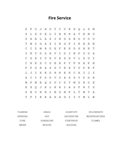 Fire Service Word Search Puzzle