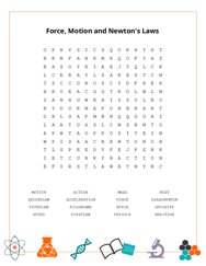 Force, Motion and Newtons Laws Word Search Puzzle
