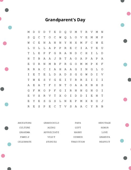 Grandparent's Day Word Search Puzzle