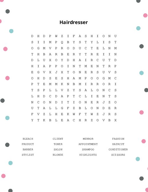 Hairdresser Word Search Puzzle
