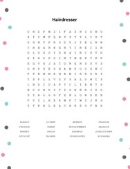 Hairdresser Word Search Puzzle