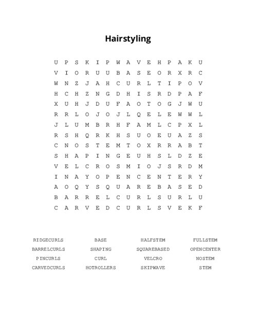 Hairstyling Word Search Puzzle