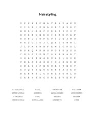 Hairstyling Word Search Puzzle
