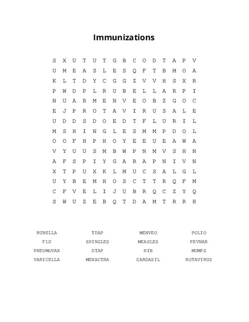 Immunizations Word Search Puzzle