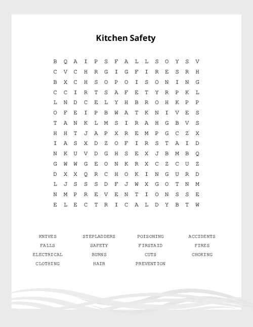 Kitchen Safety Word Search Puzzle