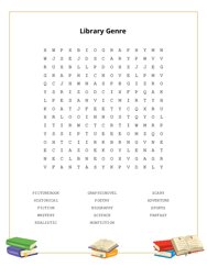 Library Genre Word Search Puzzle