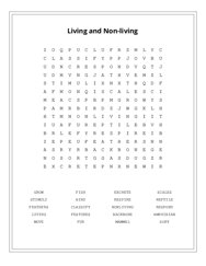 Living and Non-living Word Search Puzzle