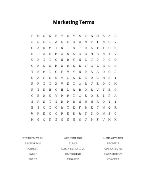 Marketing Terms Word Search Puzzle