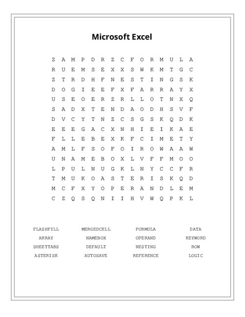 Microsoft Excel Word Search Puzzle