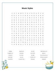 Music Styles Word Search Puzzle