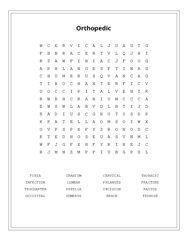 Orthopedic Word Search Puzzle