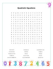 Quadratic Equations Word Search Puzzle