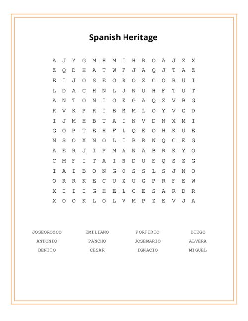 Spanish Heritage Word Search Puzzle