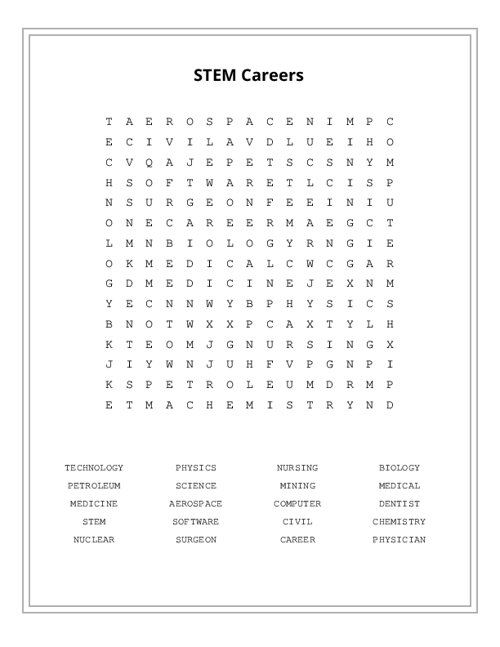 STEM Careers Word Search Puzzle