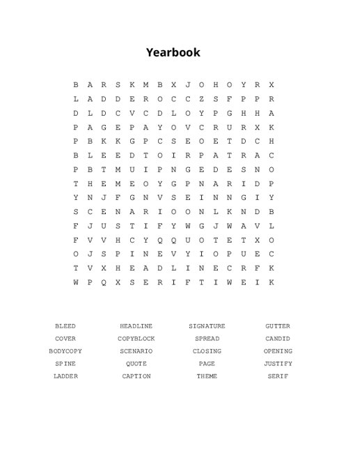Yearbook Word Search Puzzle