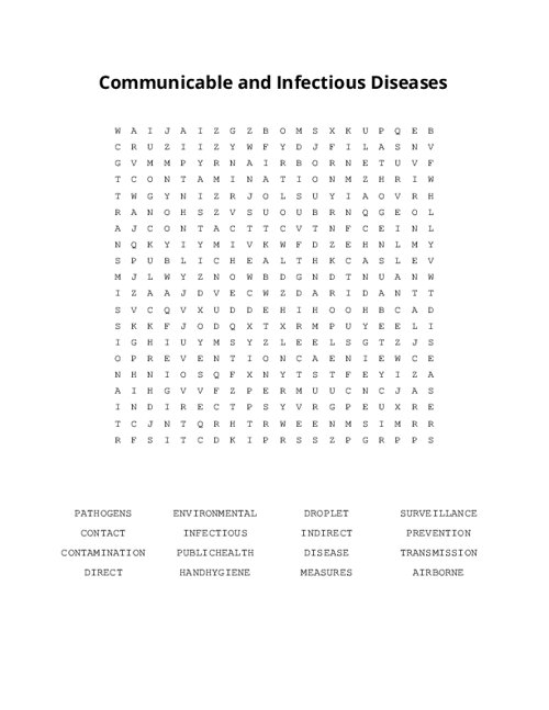 Communicable and Infectious Diseases Word Search Puzzle
