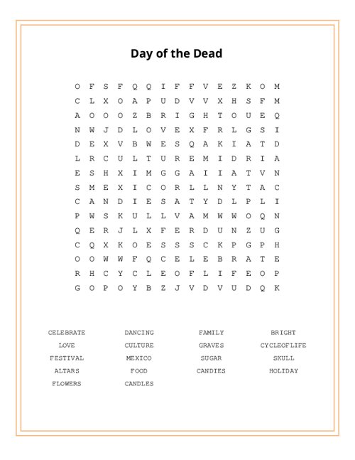 Day of the Dead Word Search Puzzle