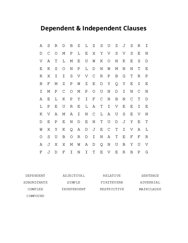 Dependent & Independent Clauses Word Search Puzzle