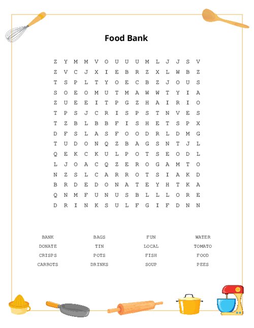 Food Bank Word Search Puzzle