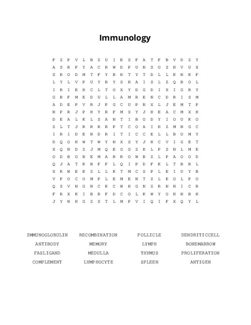 Immunology Word Search Puzzle
