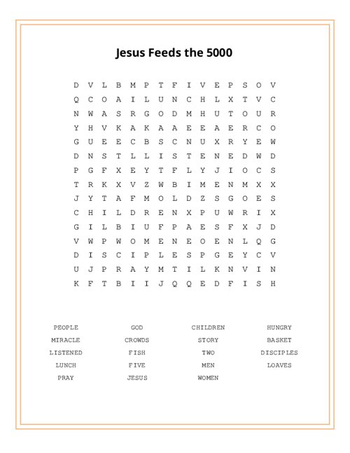 Jesus Feeds the 5000 Word Search Puzzle