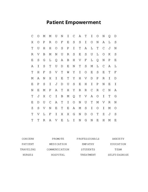 Patient Empowerment Word Search Puzzle