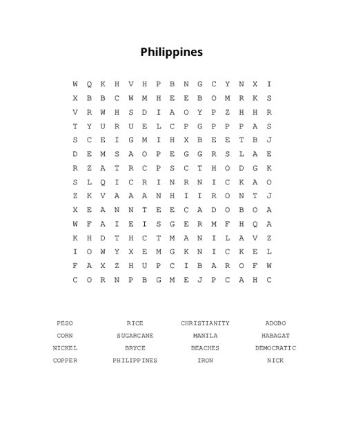Philippines Word Search Puzzle