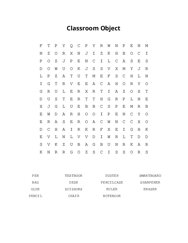 Classroom Object Word Search Puzzle