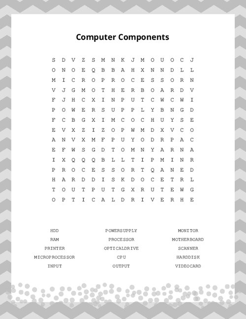 Computer Components Word Search Puzzle