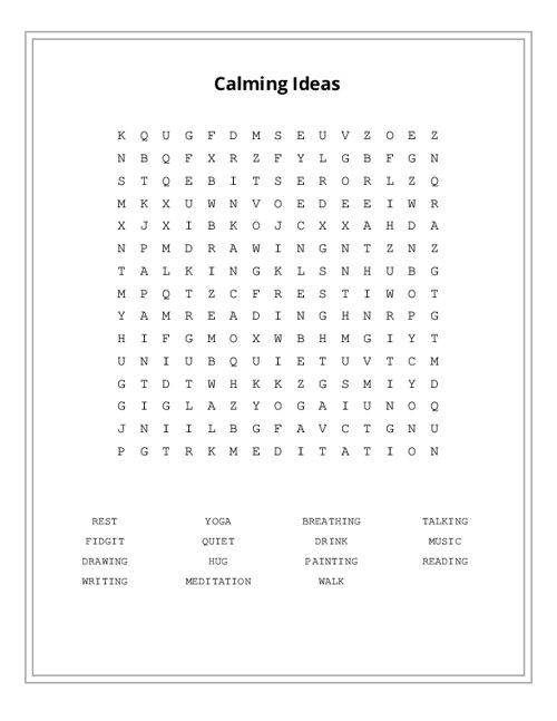 Calming Ideas Word Search Puzzle