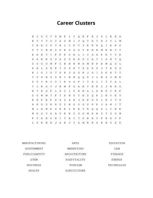 Career Clusters Word Search Puzzle