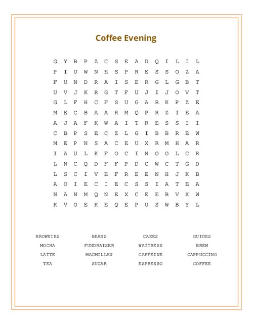 Coffee Evening Word Search Puzzle