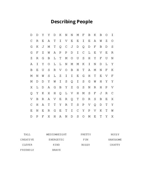 Describing People Word Search Puzzle