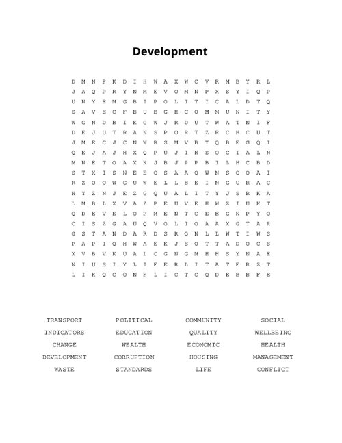 Development Word Search Puzzle