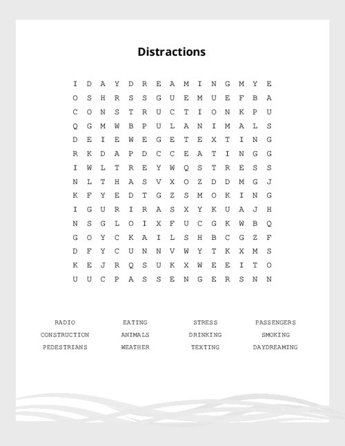 Distractions Word Search Puzzle