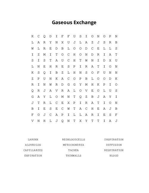 Gaseous Exchange Word Search Puzzle