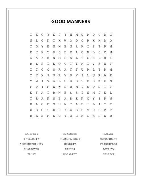 GOOD MANNERS Word Search Puzzle