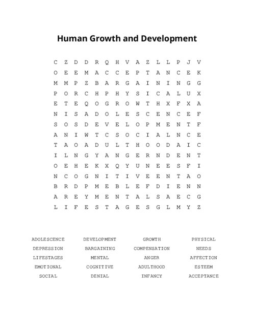 Human Growth and Development Word Search Puzzle