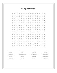 In my Bedroom Word Search Puzzle