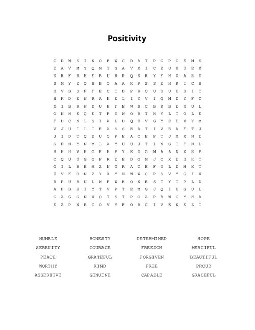 Positivity Word Search Puzzle