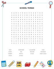 SCHOOL THINGS Word Search Puzzle