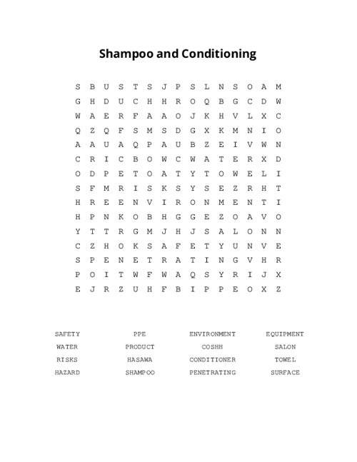 Shampoo and Conditioning Word Search Puzzle