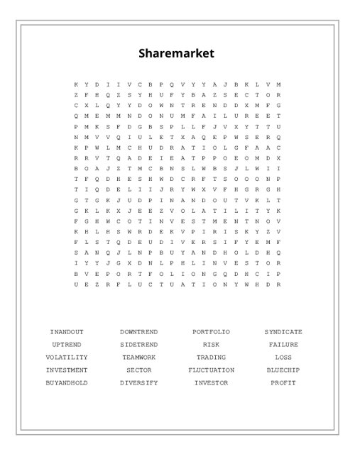 Sharemarket Word Search Puzzle