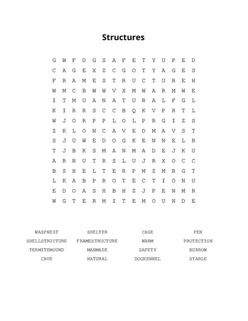 Structures Word Search Puzzle