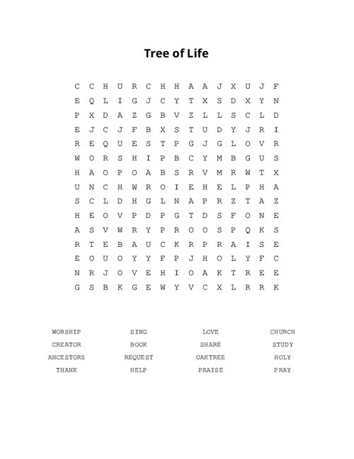 Tree of Life Word Search Puzzle