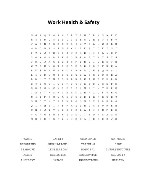 Work Health & Safety Word Search Puzzle